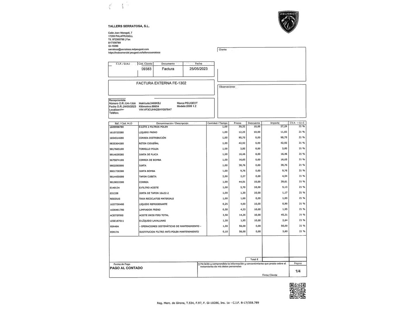 Foto del mantenimiento del Peugeot 2008 Peugeot 2008 PureTech 110 S&S GT Line (110 CV)