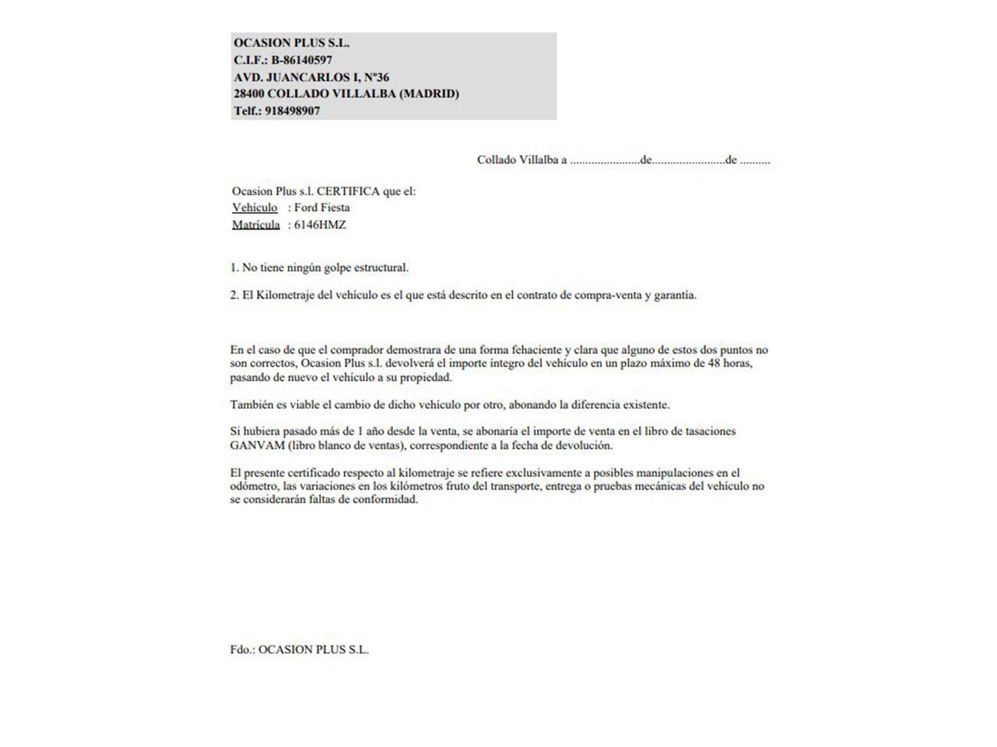 Foto del certificado del Ford Fiesta Ford Fiesta 1.6 TDCI DPF Sport (95 CV)