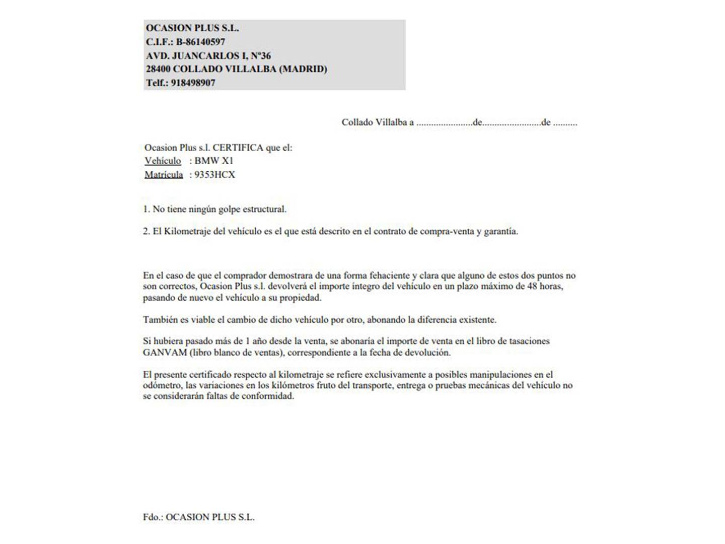 Foto del certificado del BMW X1 BMW X1 sDrive18d (143 CV)