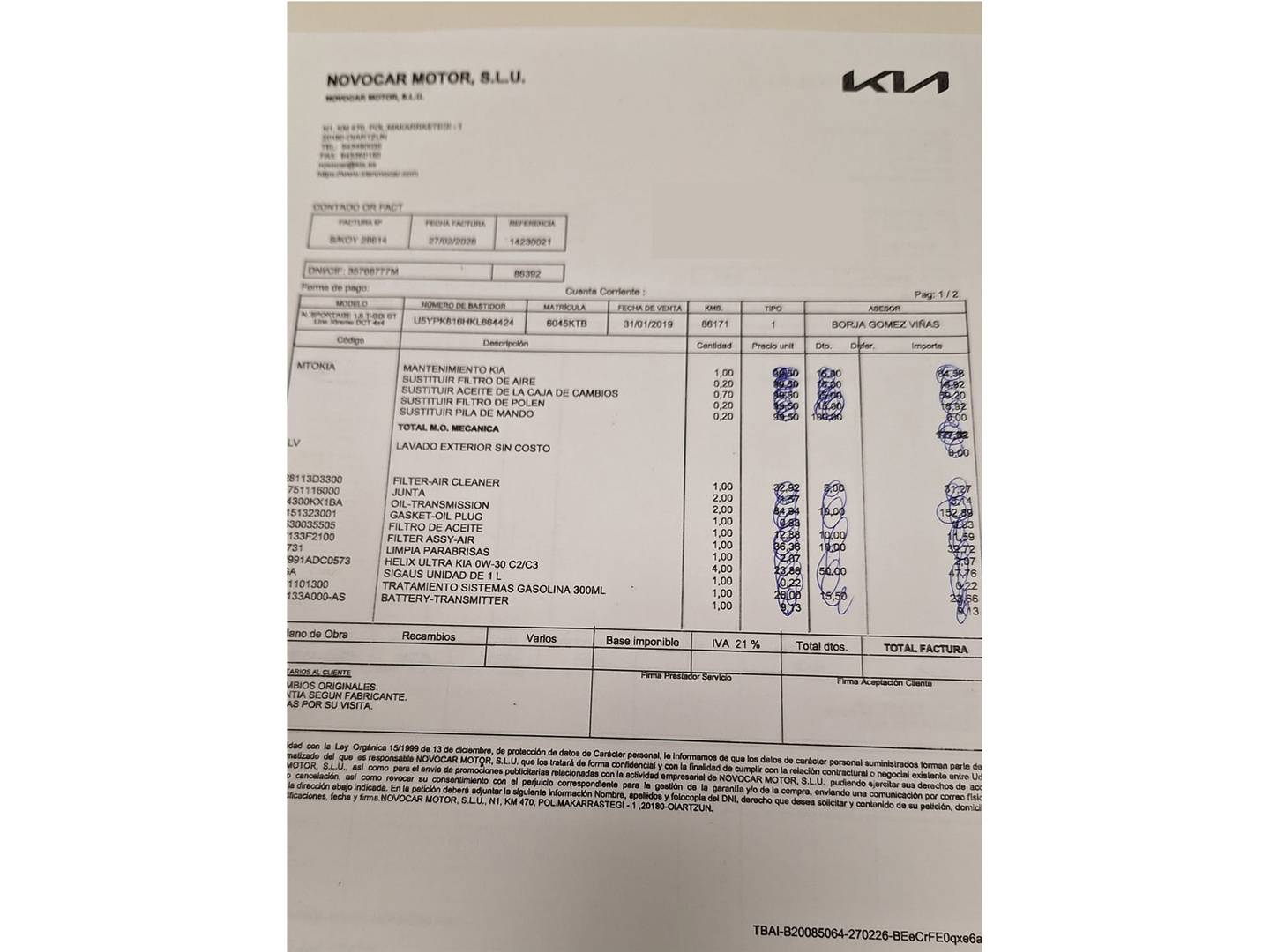 Foto del mantenimiento del KIA Sportage Kia Sportage 1.6 T-GDi GT Line DCT 4x4 (177 CV)