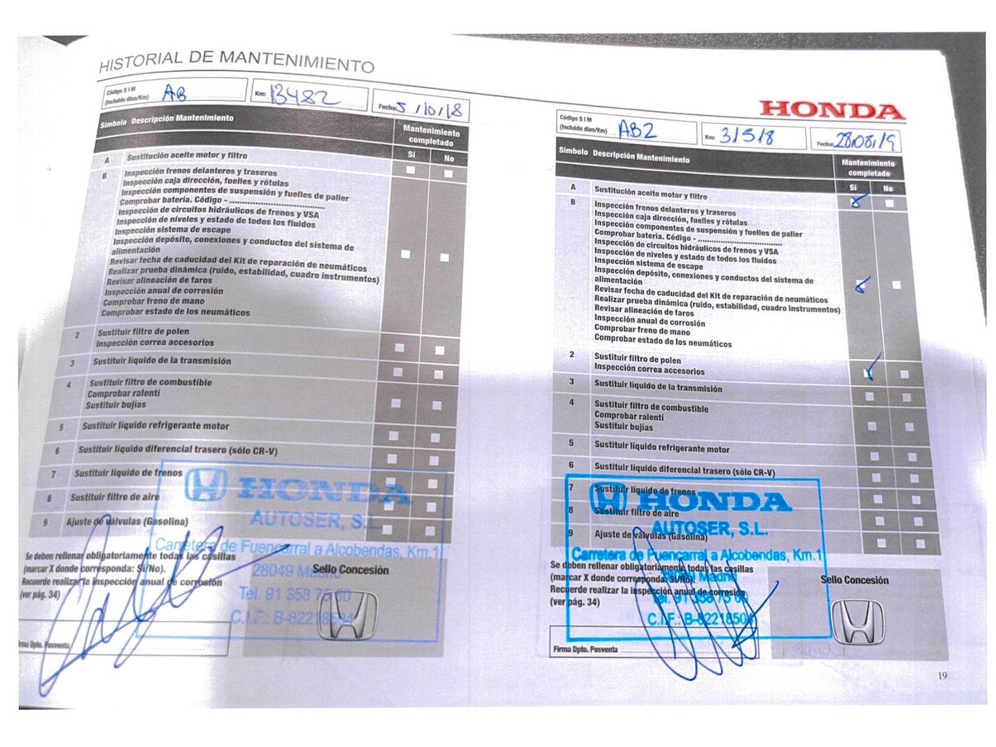 Foto del mantenimiento del Honda CR-V Honda CR-V 1.6 I-DTEC 4x2 Lifest Nav (120 CV)