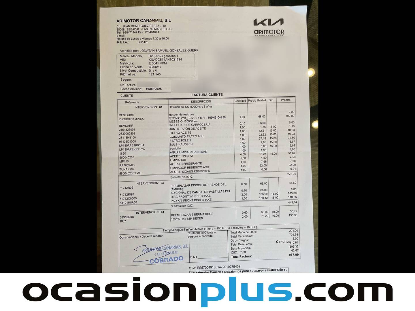 Foto del mantenimiento del KIA Rio KIA Rio 1.4 DOHC Active (97 CV)