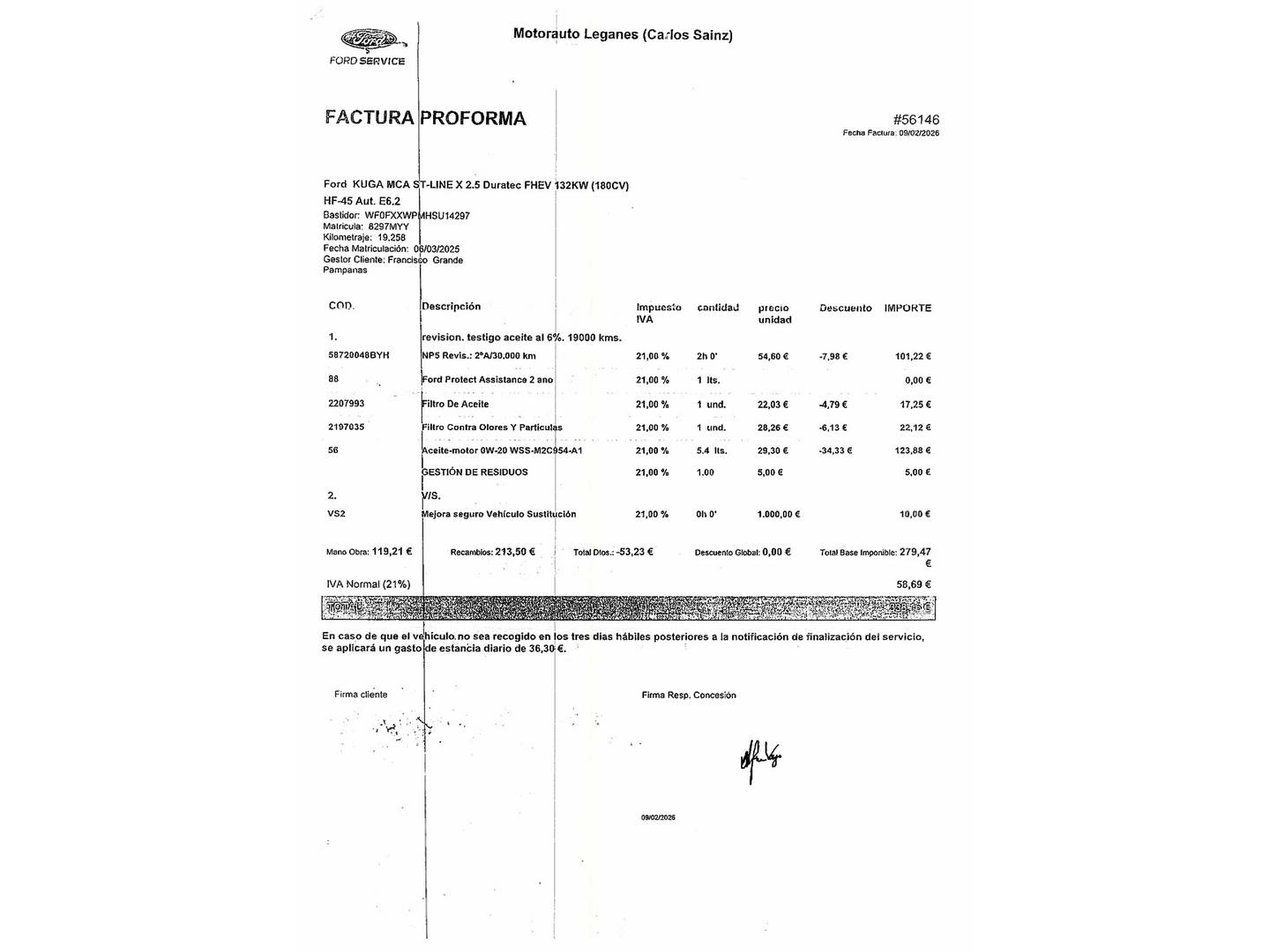 Foto del mantenimiento del Ford Kuga Ford Kuga 2.5 Duratec FHEV ST-Line X 4x2 Auto (180 CV)