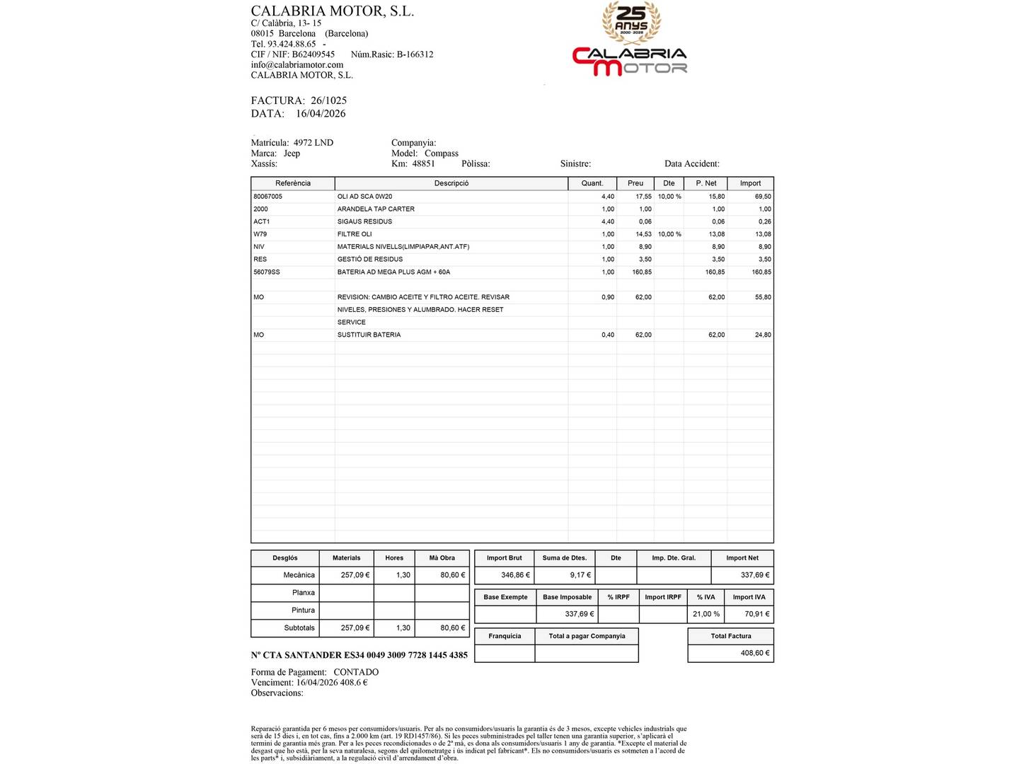 Foto del mantenimiento del Jeep Compass Jeep Compass 1.3 Gse Limited 4x2 DDCT (150 CV)