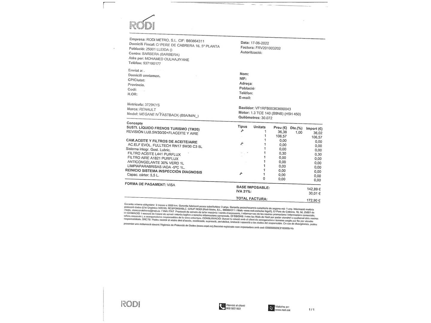 Foto del mantenimiento del Renault Mégane Renault Megane GT Line TCe (140 CV) GPF
