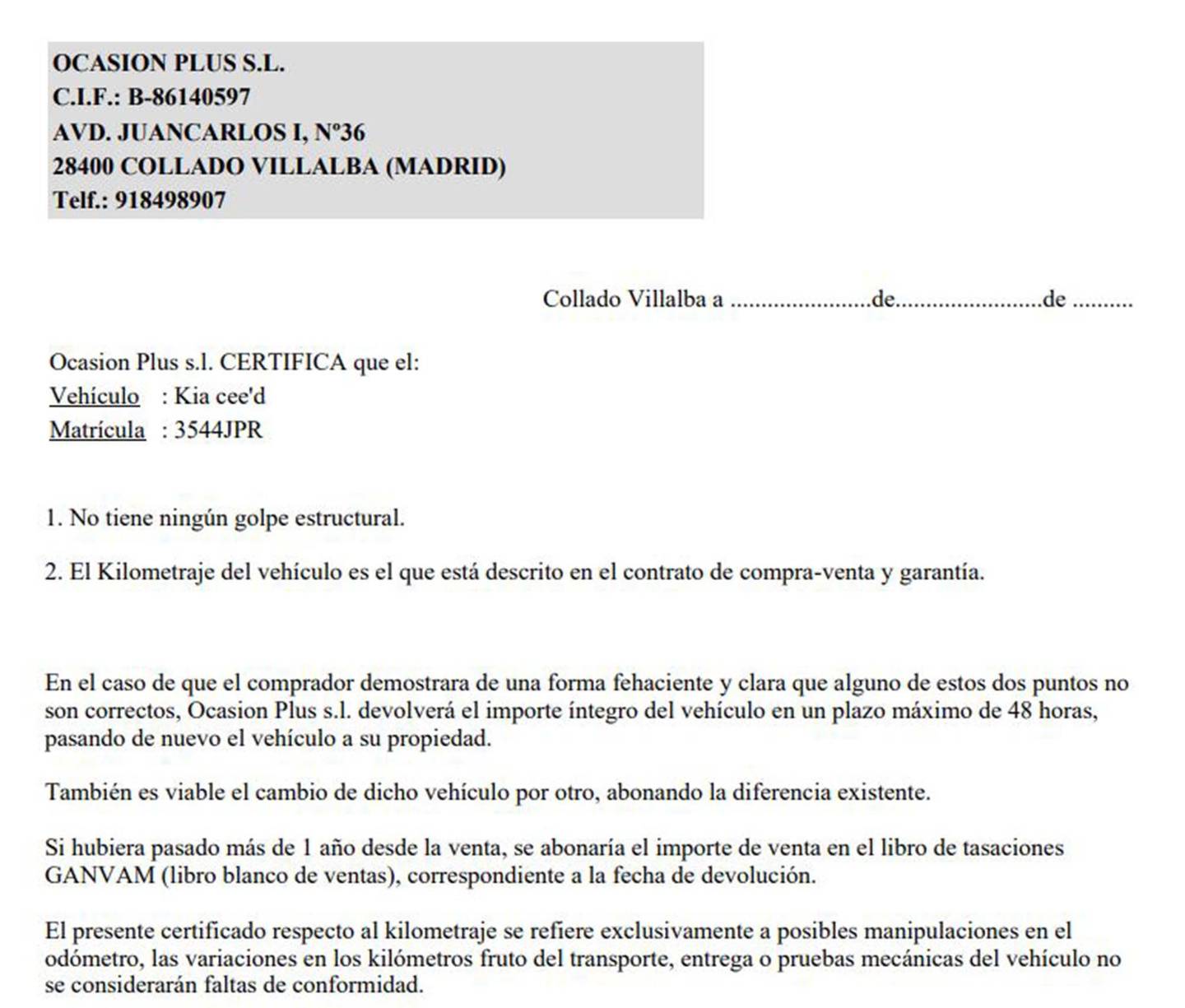 Foto del certificado del KIA Ceed Kia Ceed 1.6 CRDi VGT x-Tech17 (136 CV)