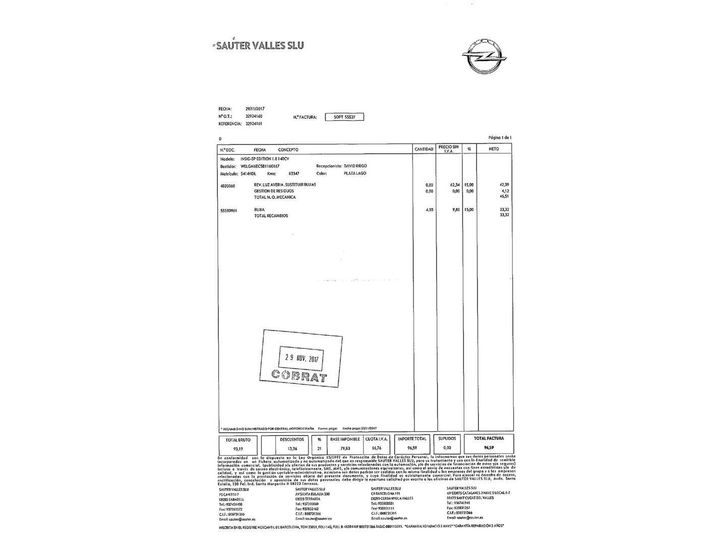 Foto del mantenimiento del Opel Insignia Opel Insignia 1.8 16v Edition (140 CV)