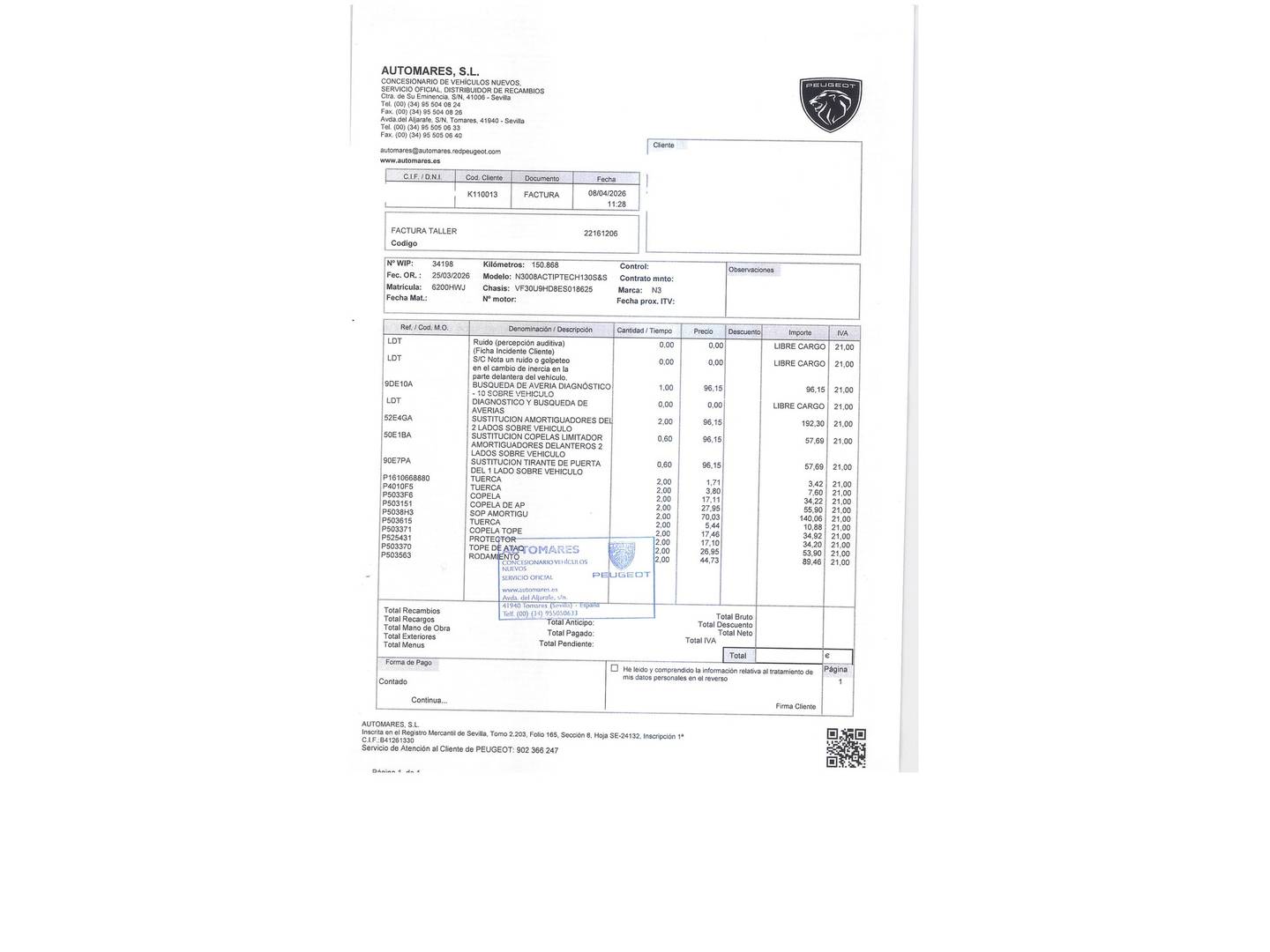 Foto del mantenimiento del Peugeot 3008 Peugeot 3008 1.6 HDI Active FAP (115 CV)
