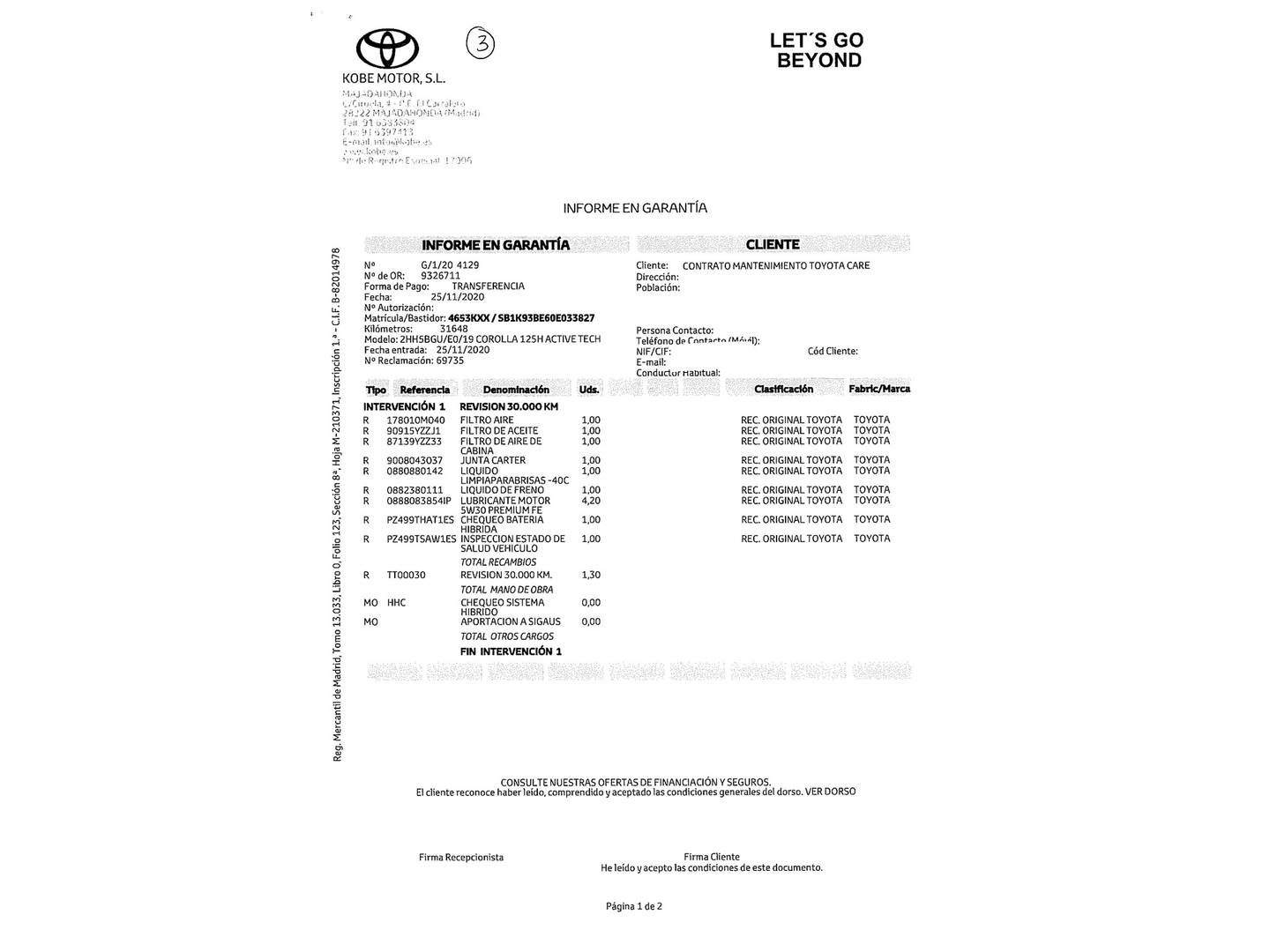 Foto del mantenimiento del Toyota Corolla Toyota Corolla 1.8 125 Híbrido Active Tech E-CVT (122 CV)