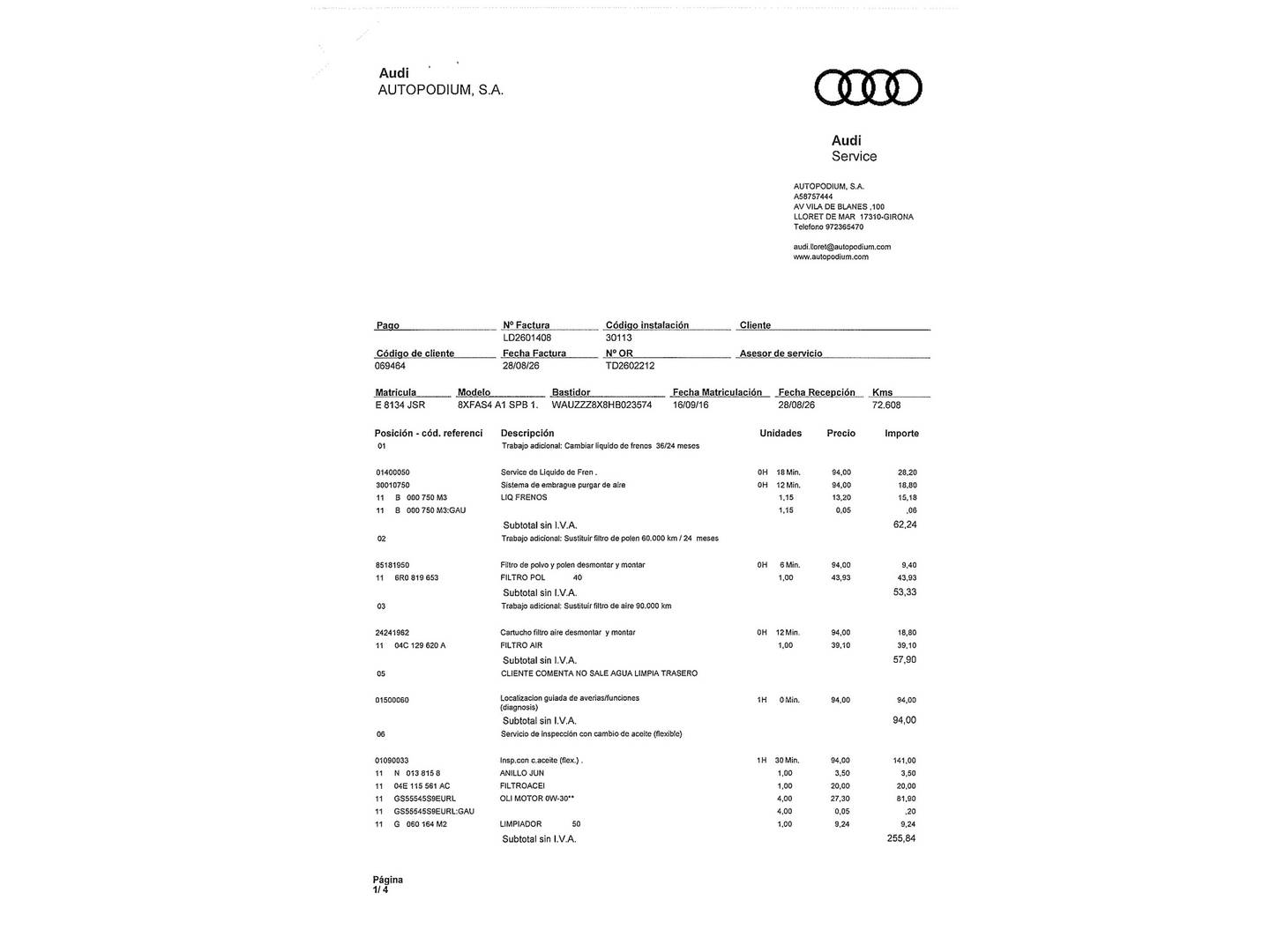 Foto del mantenimiento del Audi A1 Audi A1 Sportback Adrenalin 1.0 TFSI (95 CV)