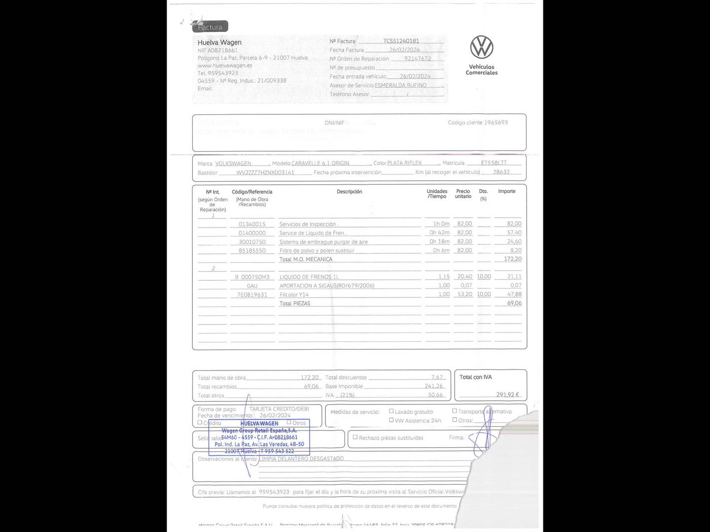 Foto del mantenimiento del Volkswagen Caravelle Volkswagen Caravelle Origin Batalla Corta 2.0 TDI BMT (110 CV) Camperizada