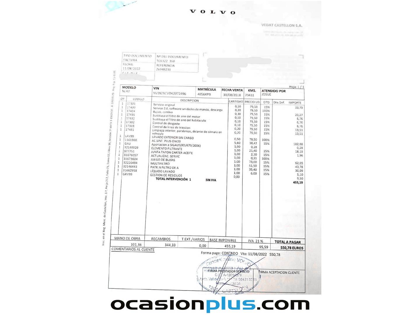 Foto del mantenimiento del Volvo XC40 Volvo XC40 T4 Momentum Auto (190 CV)