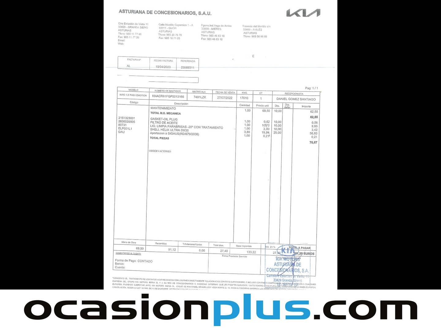 Foto del mantenimiento del KIA Niro KIA Niro 1.6 GDi PHEV Emotion (183 CV)