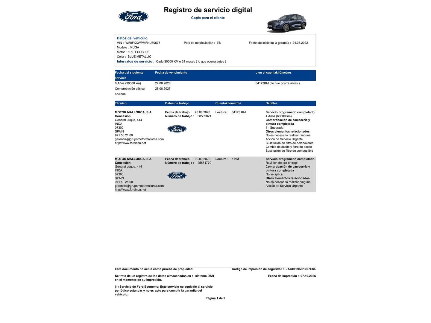 Foto del mantenimiento del Ford Kuga Ford Kuga 1.5 EcoBlue ST-Line (120 CV)