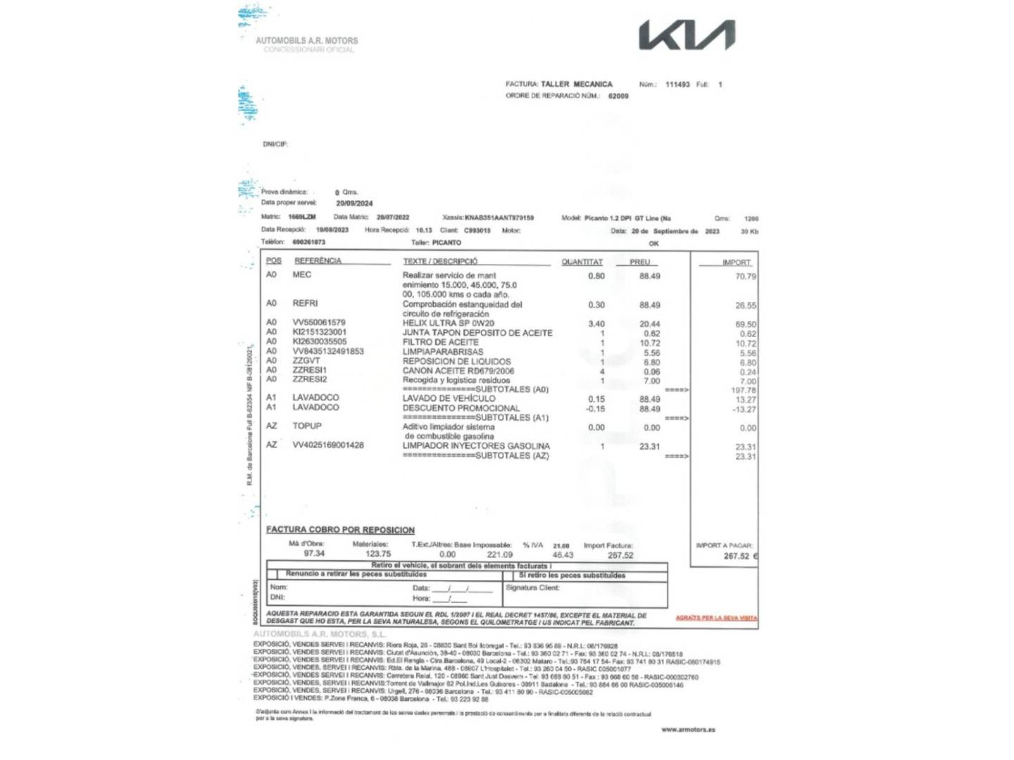 Foto del mantenimiento del KIA Picanto KIA Picanto 1.2 DPi GT Line (84 CV)