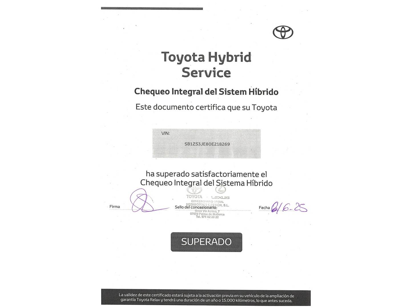 Foto del mantenimiento del Toyota Auris Toyota Auris 140H Touring Sports Active (136 CV)