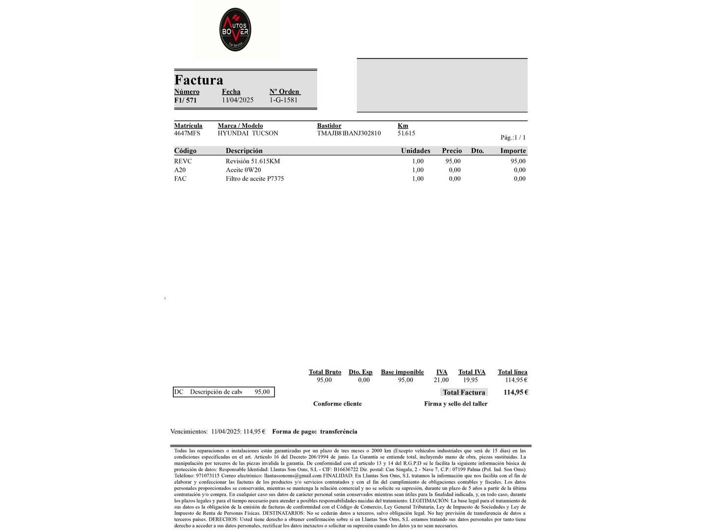 Foto del mantenimiento del Hyundai Tucson Hyundai Tucson 1.6 TGDI Klass 4x2 (150 CV)