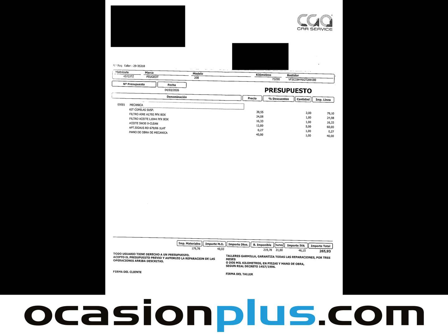 Foto del mantenimiento del Peugeot 208 Peugeot 208 BlueHDi 100 Style (100 CV)