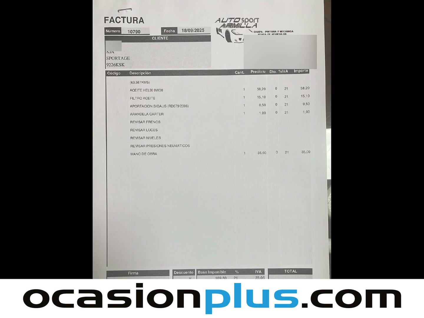 Foto del mantenimiento del KIA Sportage KIA Sportage 1.6 GDi Drive 4x2 (132 CV)