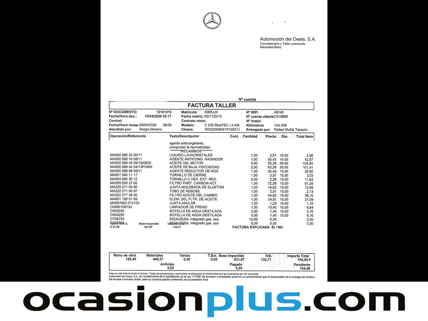 Foto del mantenimiento del Mercedes Clase C Mercedes Clase C 220 d (170 CV) Pack AMG