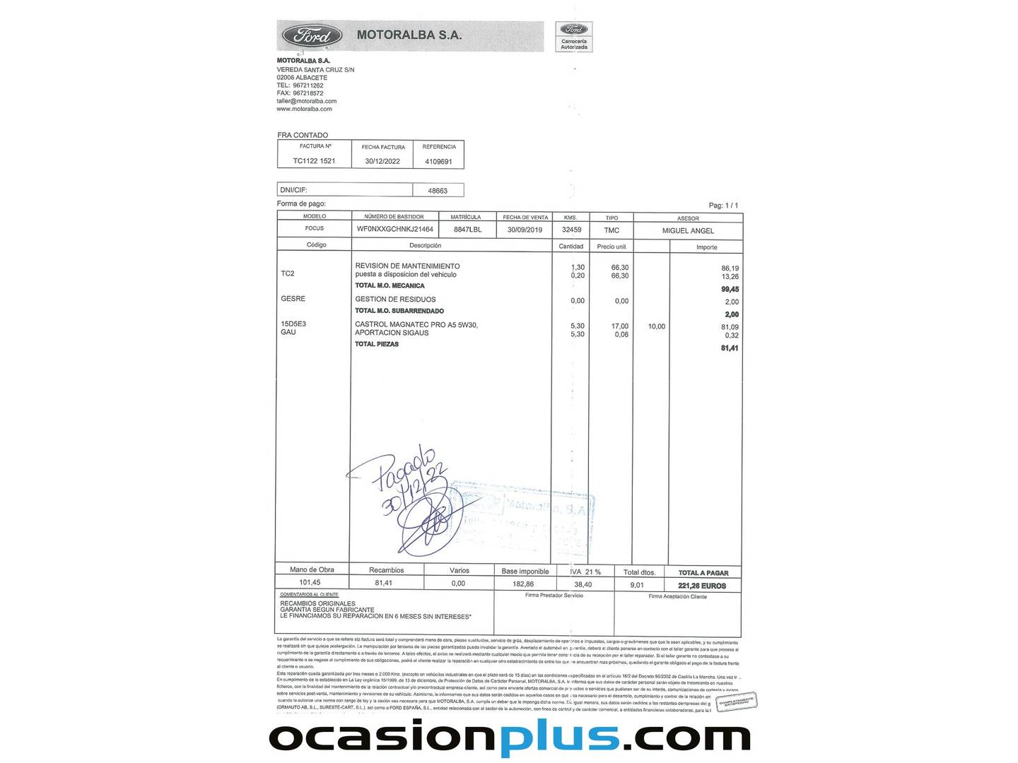 Foto del mantenimiento del Ford Focus Ford Focus 2.3 EcoBoost ST (280 CV)
