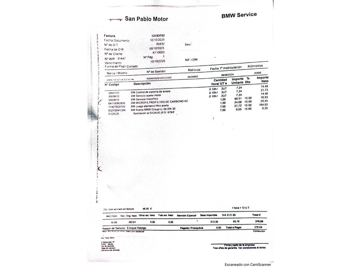 Foto del mantenimiento del BMW X3 BMW X3 xDrive30d xLine (286 CV) Pack M