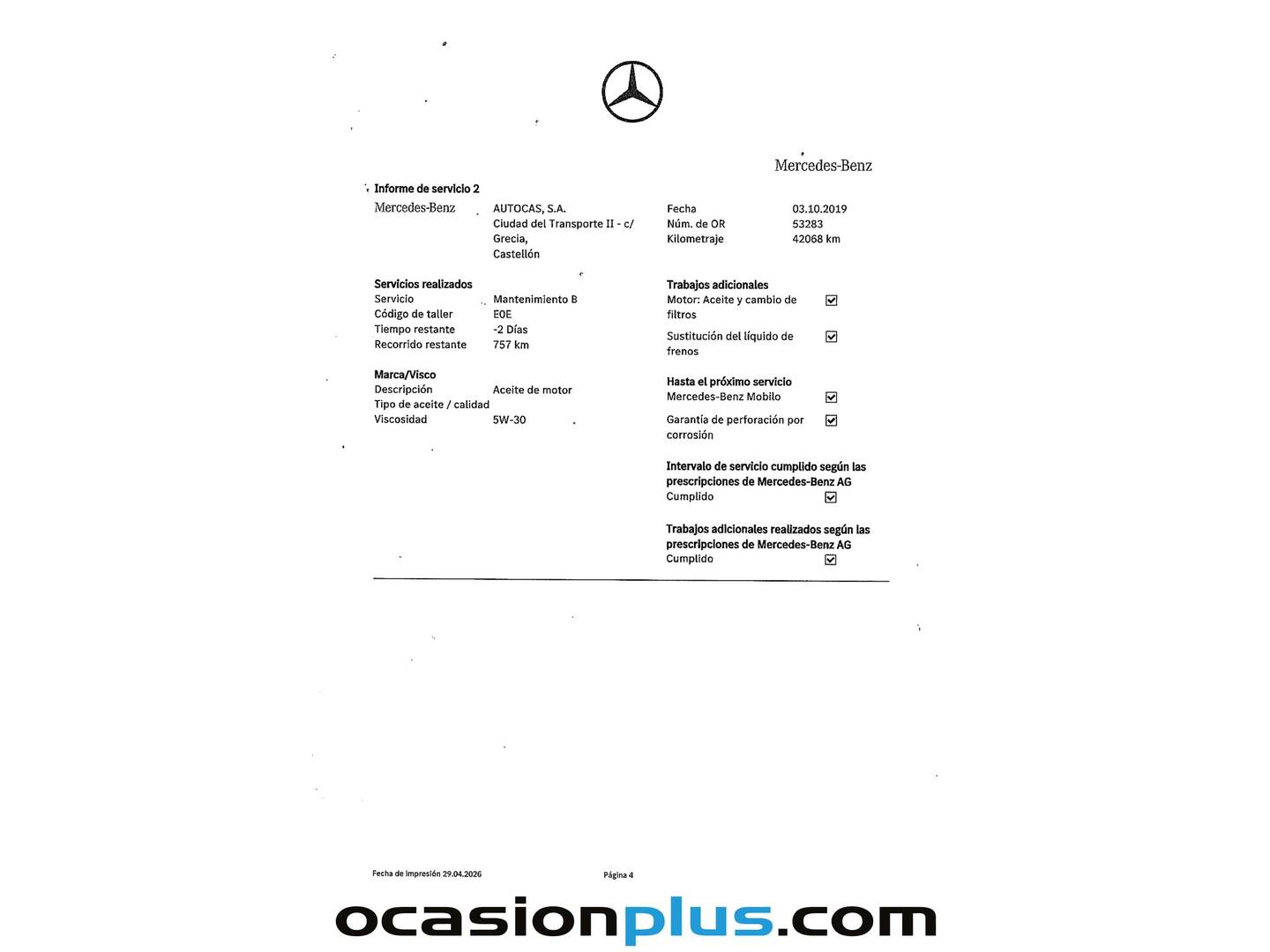 Foto del mantenimiento del Mercedes CLA Mercedes CLA Shooting Brake 200 d (136 CV)