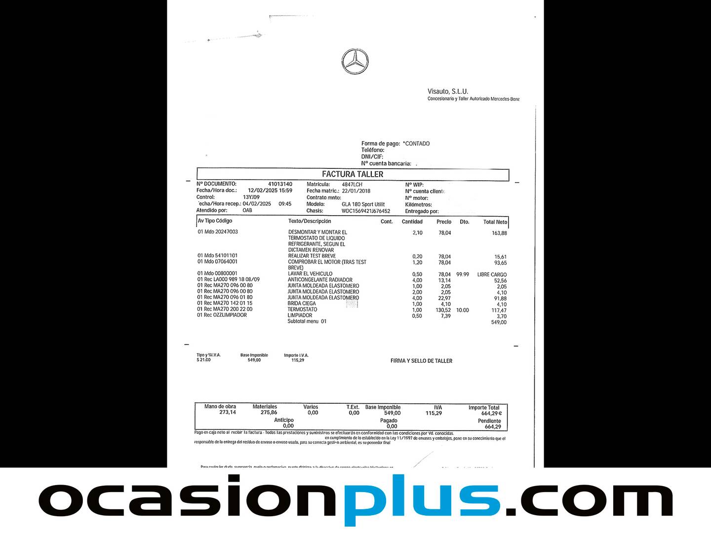 Foto del mantenimiento del Mercedes GLA Mercedes-Benz GLA 180 (122 CV)