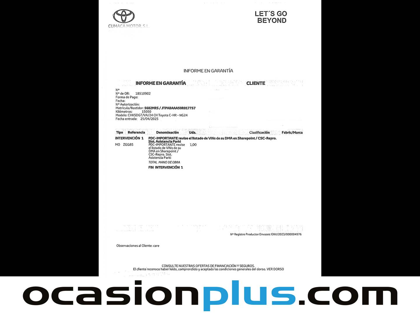 Foto del mantenimiento del Toyota C-HR Toyota C-HR 200H GR Sport (196 CV)