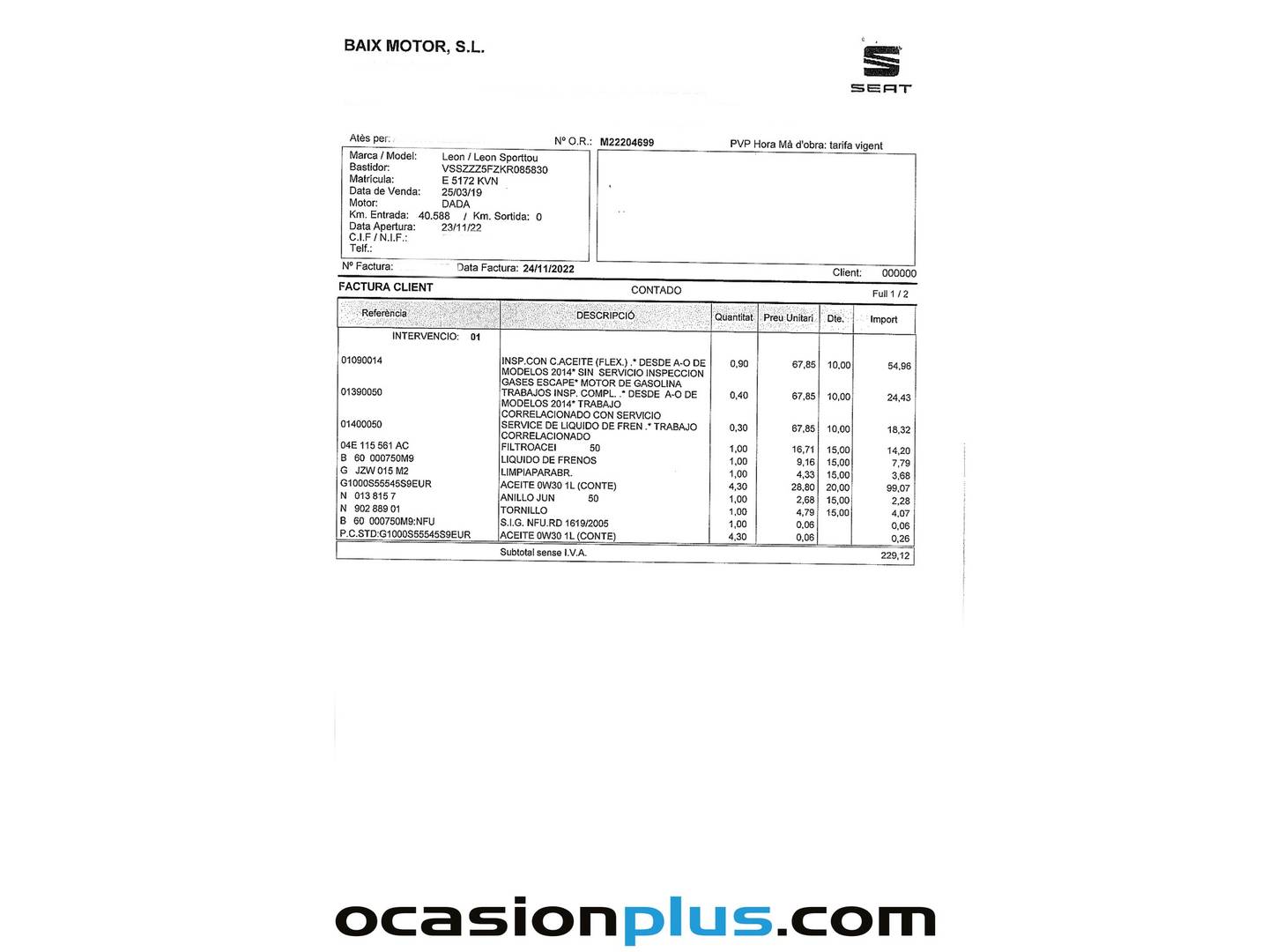 Foto del mantenimiento del Seat León Seat León ST 1.5 EcoTSI S&S FR DSG (150 CV)