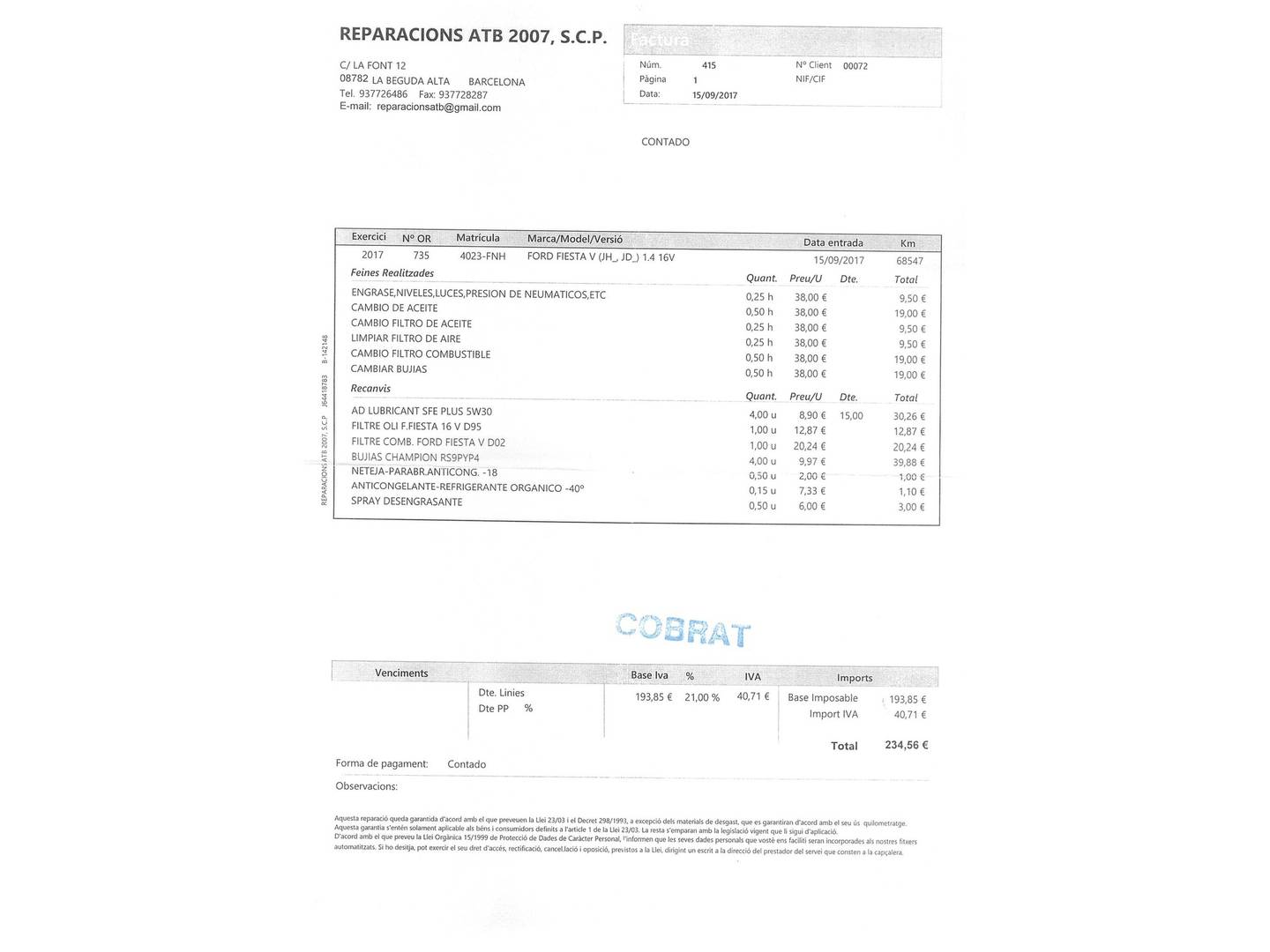 Foto del mantenimiento del Ford Fiesta Ford Fiesta 1.4 Newport (80 CV)