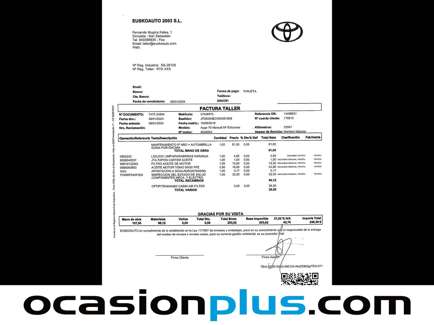 Foto del mantenimiento del Toyota Aygo Toyota Aygo 1.0 VVT-i x-play business (69 CV)