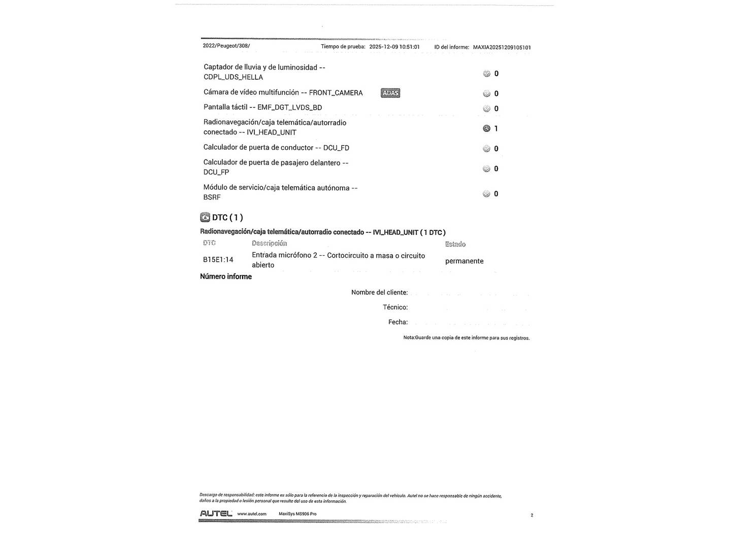 Foto del mantenimiento del Peugeot 308 Peugeot 308 PureTech 130 S&S Active Pack (130 CV)