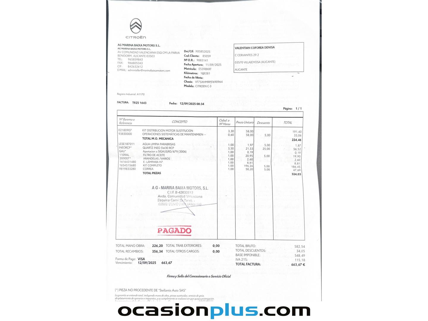 Foto del mantenimiento del Citroën C3 Citroën C3 PureTech 110 S&S Feel (110 CV)