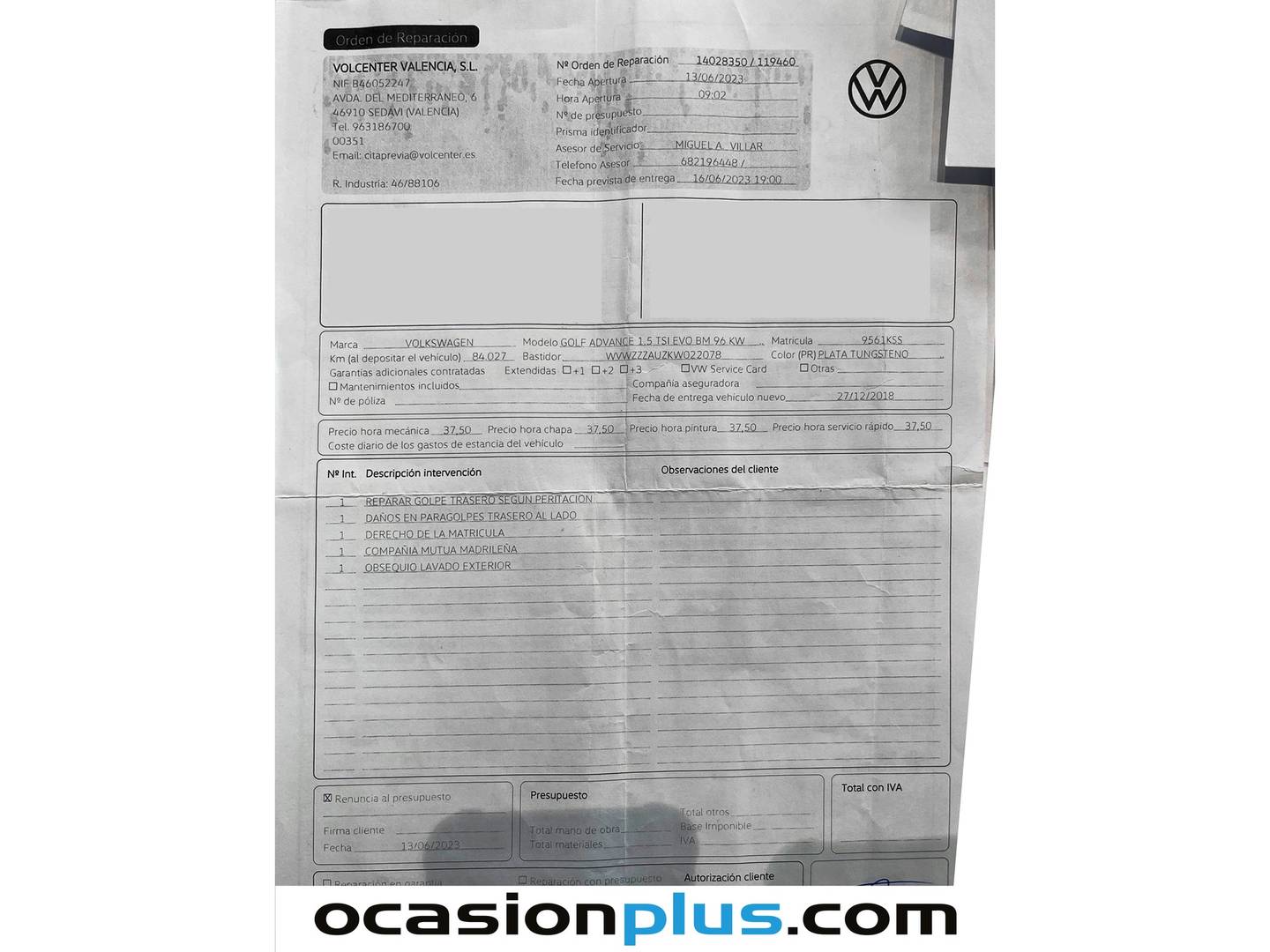 Foto del mantenimiento del Volkswagen Golf Volkswagen Golf Advance 1.5 TSI Evo BM (130 CV)