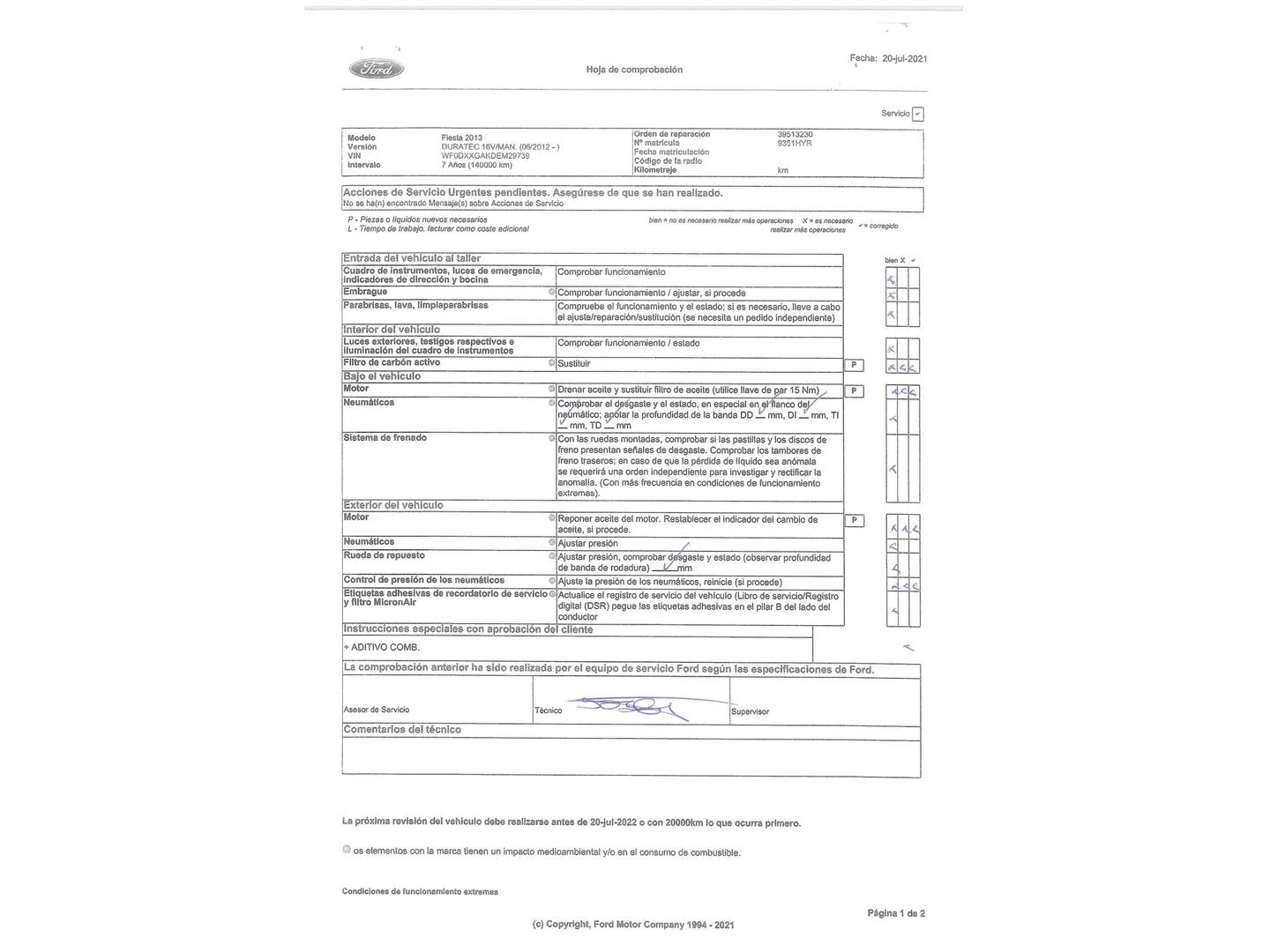 Foto del mantenimiento del Ford Fiesta Ford Fiesta 1.25 Duratec (82cv) Trend 5p