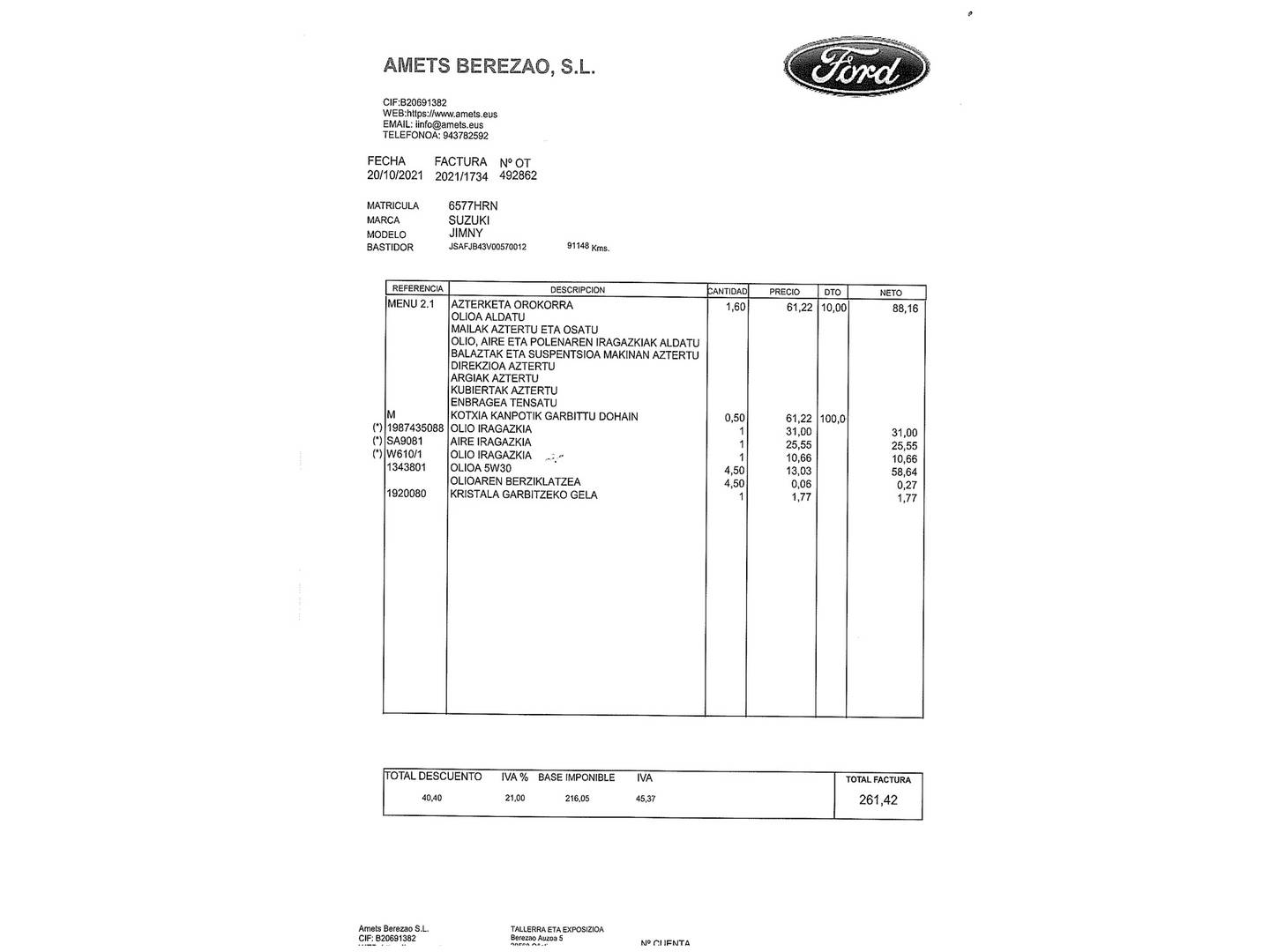 Foto del mantenimiento del Suzuki Jimny Suzuki Jimny 1.3 JX (85 CV)