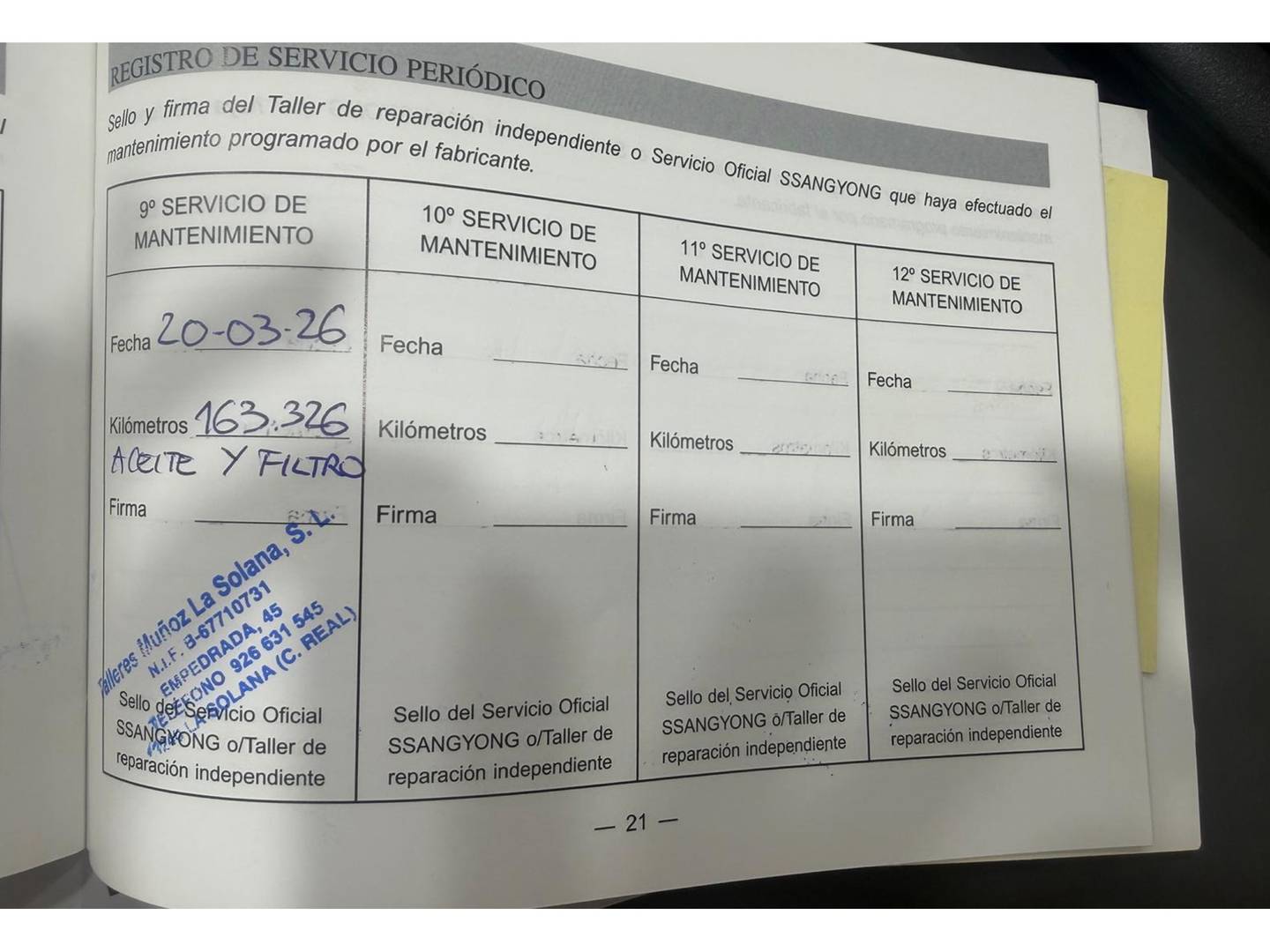 Foto del mantenimiento del SsangYong Tivoli SsangYong Tivoli D16T Premium 4x2 (115 CV)