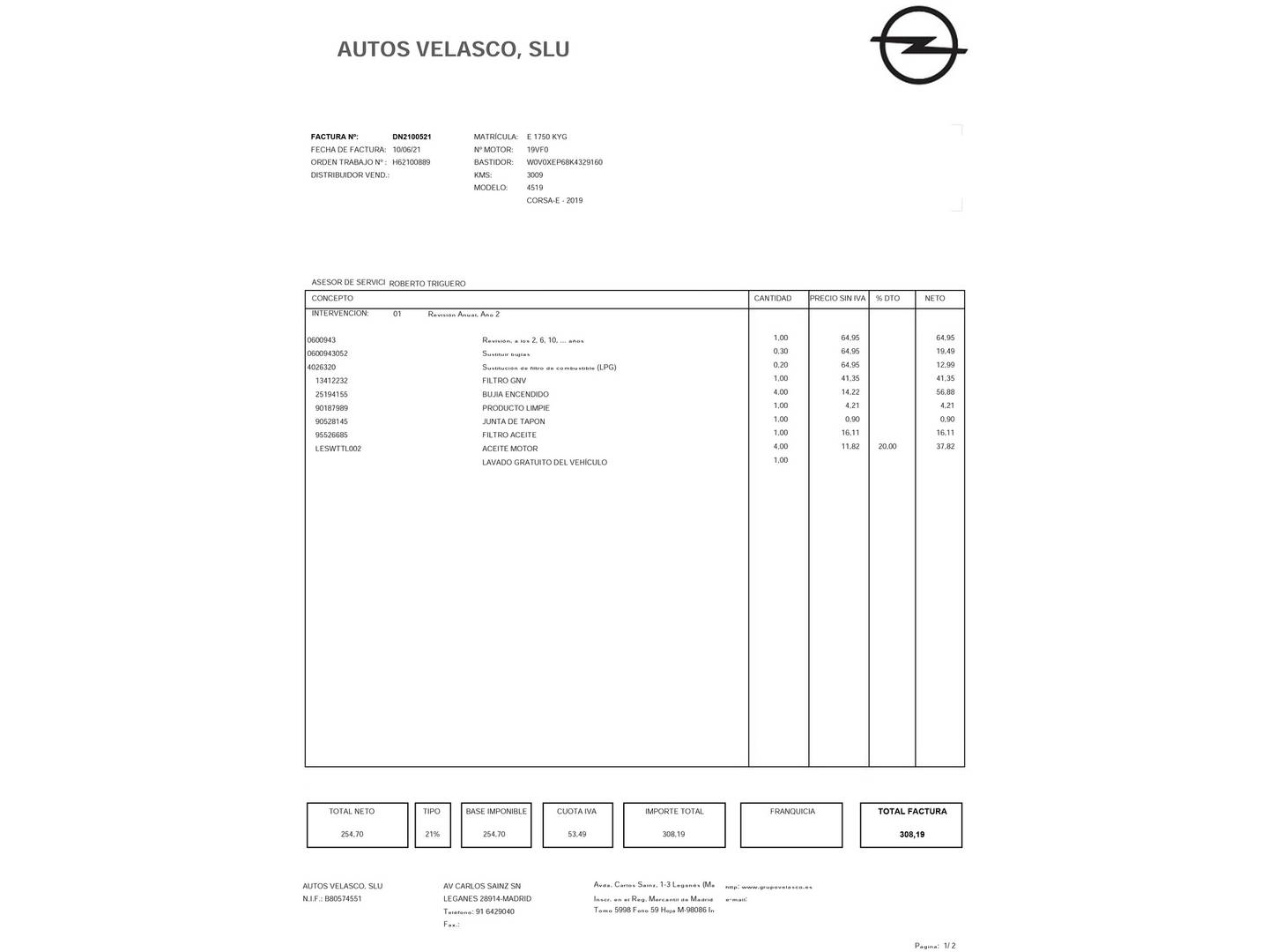 Foto del mantenimiento del Opel Corsa Opel Corsa 1.4 GLP Selective Pro  (90 CV)