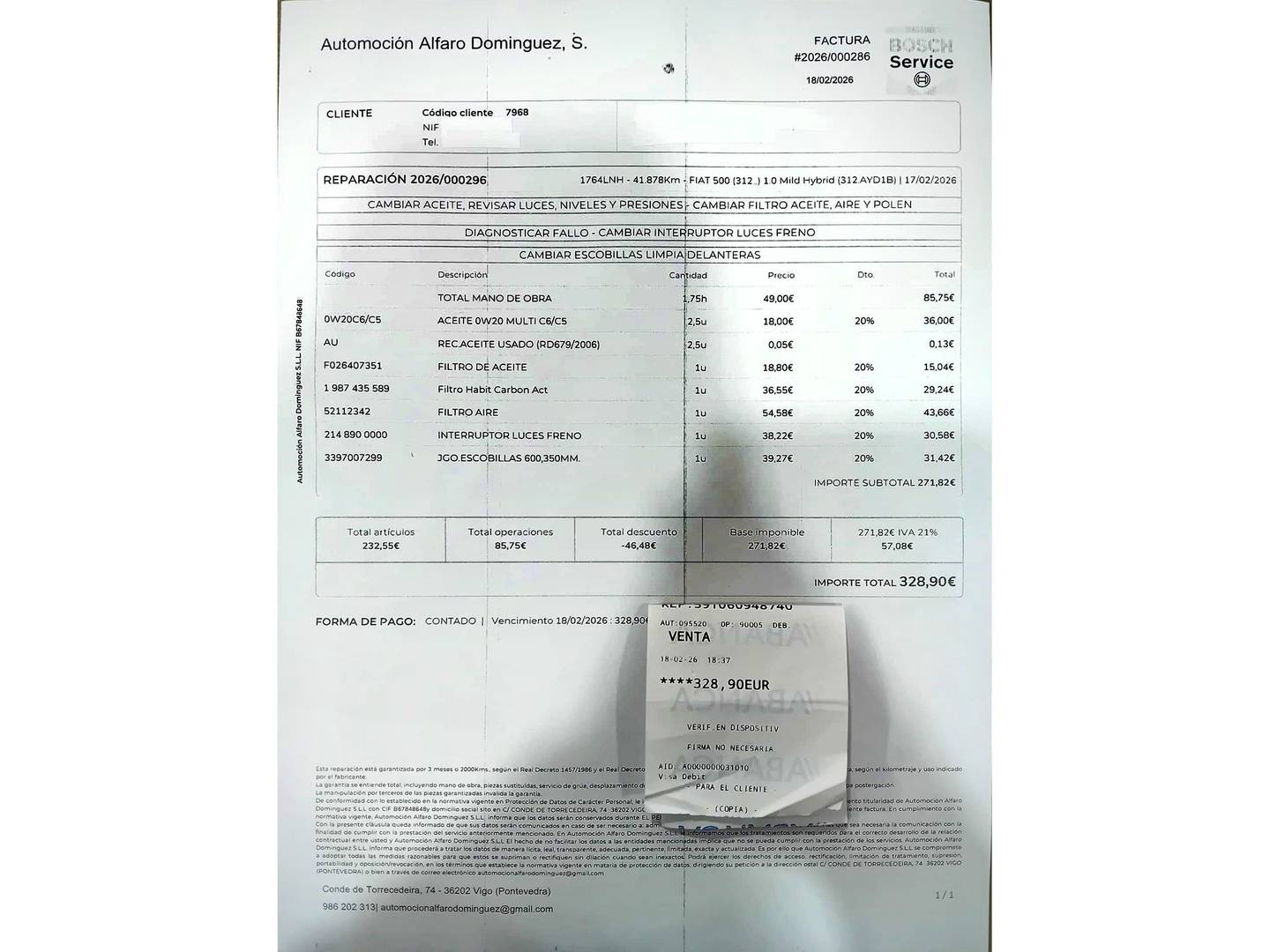 Foto del mantenimiento del Fiat 500 Fiat 500 1.0 GSE S (70 CV)