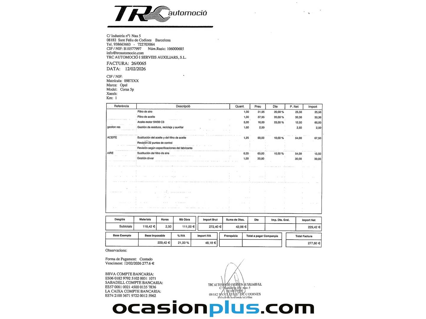 Foto del mantenimiento del Opel Corsa Opel Corsa 1.4 Selective (90 CV)