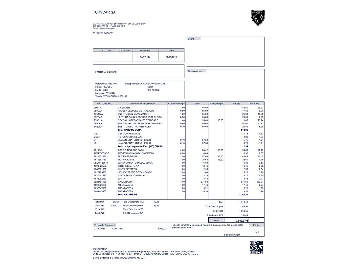Foto del mantenimiento del Peugeot 5008 Peugeot 5008 1.6 BlueHDi GT-Line EAT6 S&S (120 CV) 7 plazas