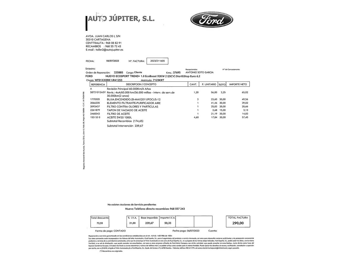 Foto del mantenimiento del Ford EcoSport Ford EcoSport 1.0L EcoBoost S&S Trend+ (125 CV)