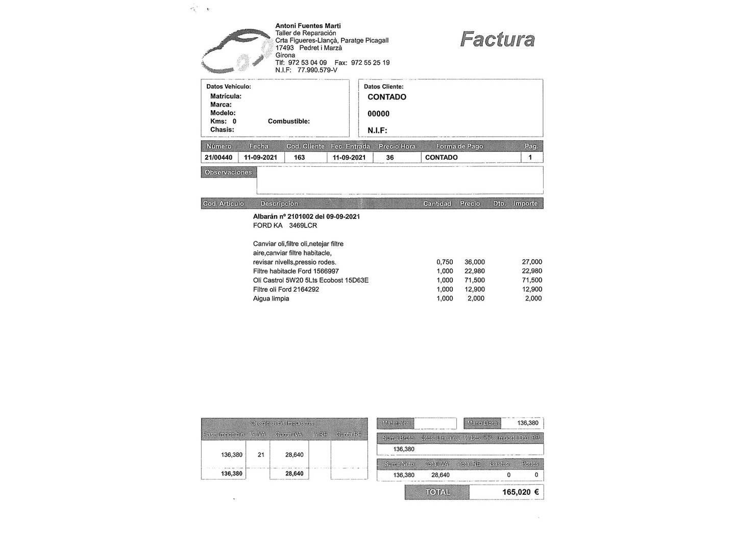 Foto del mantenimiento del Ford Ka+ Ford Ka+ 1.2 Ti-VCT Active (85 CV)