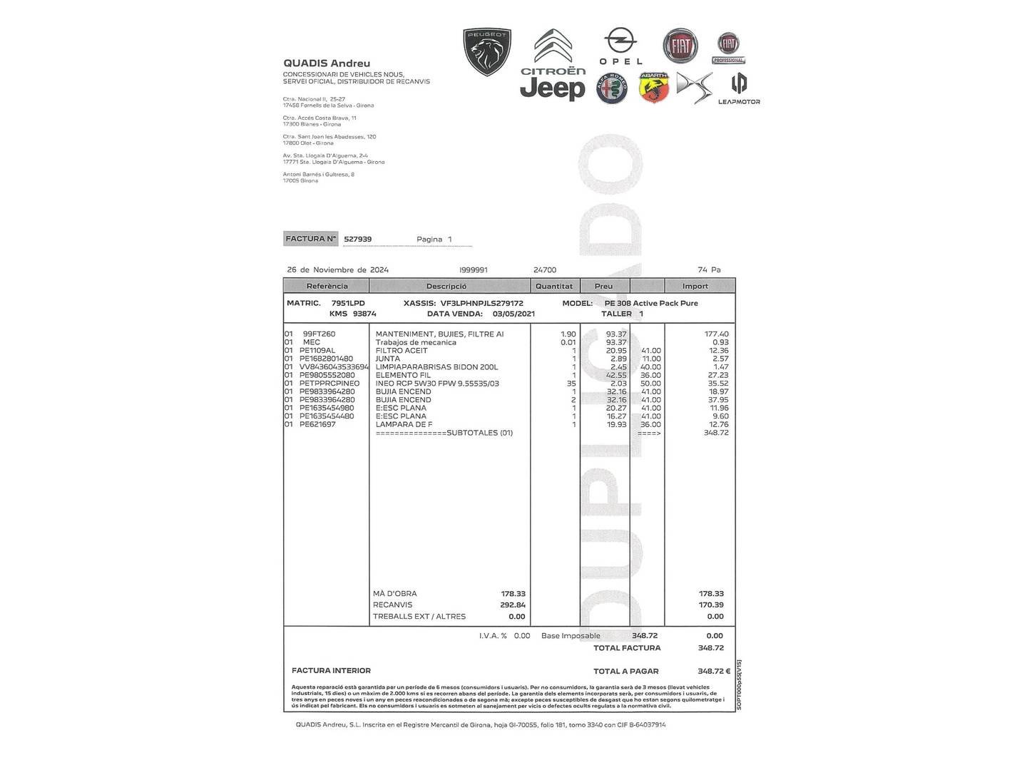 Foto del mantenimiento del Peugeot 308 Peugeot 308 PureTech 110 S&S Active Pack (110 CV)