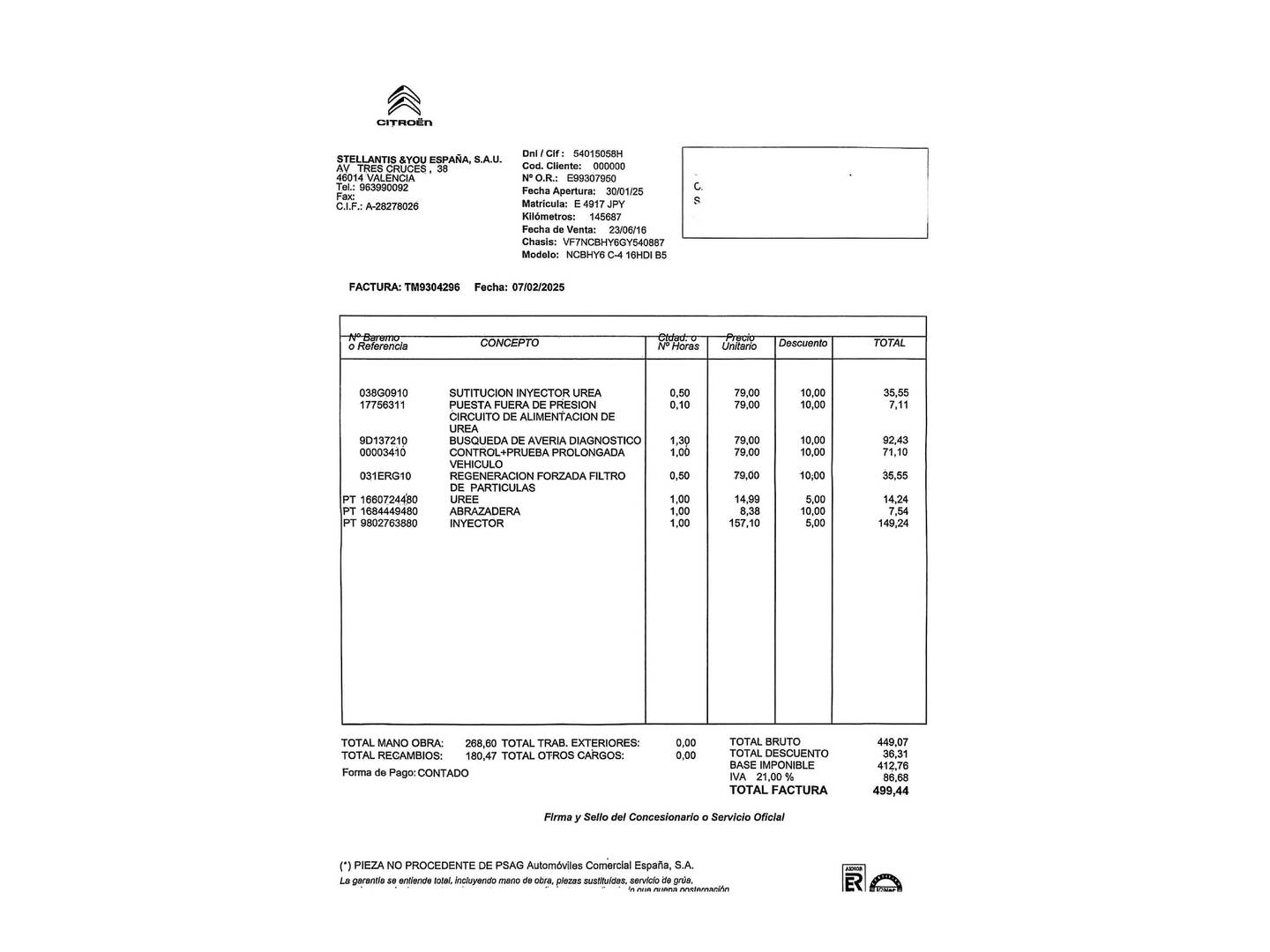 Foto del mantenimiento del Citroën C4 Citroën C4 BlueHDi 100 Feel Edition (99 CV)