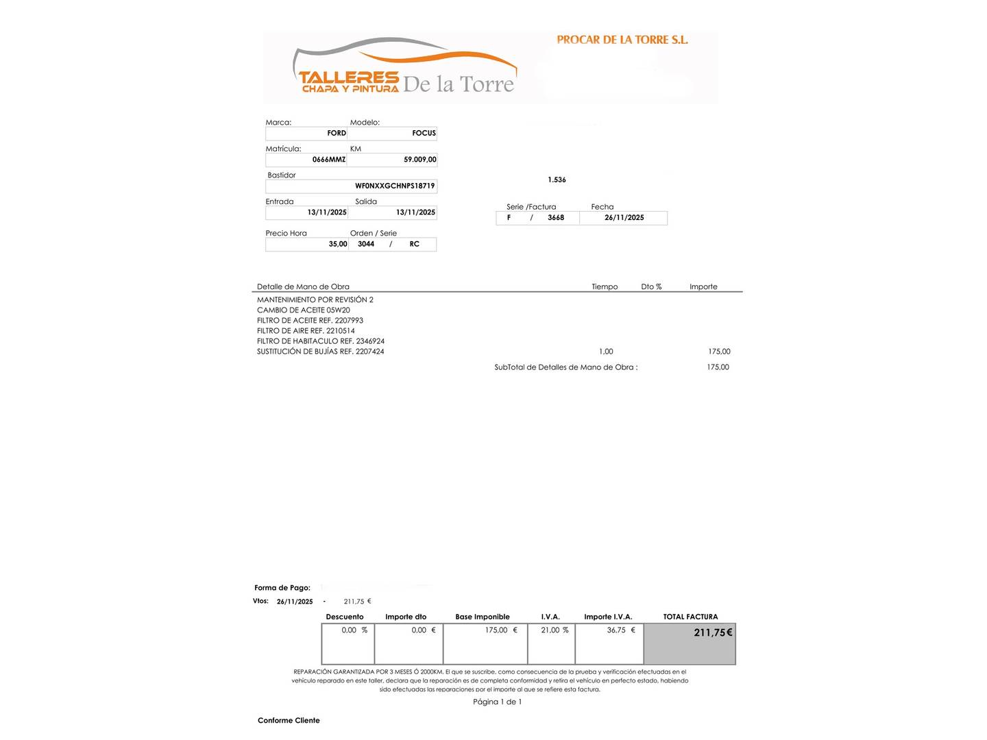 Foto del mantenimiento del Ford Focus Ford Focus 1.0 Ecoboost MHEV Active Auto (155 CV)