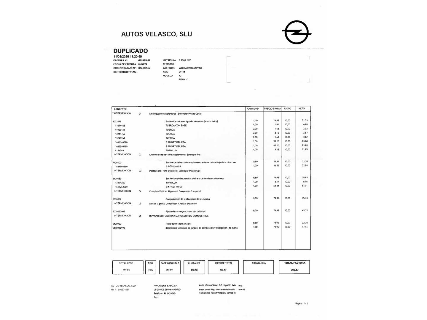 Foto del mantenimiento del Opel Adam Opel Adam 1.4 XER Slam (100 CV)