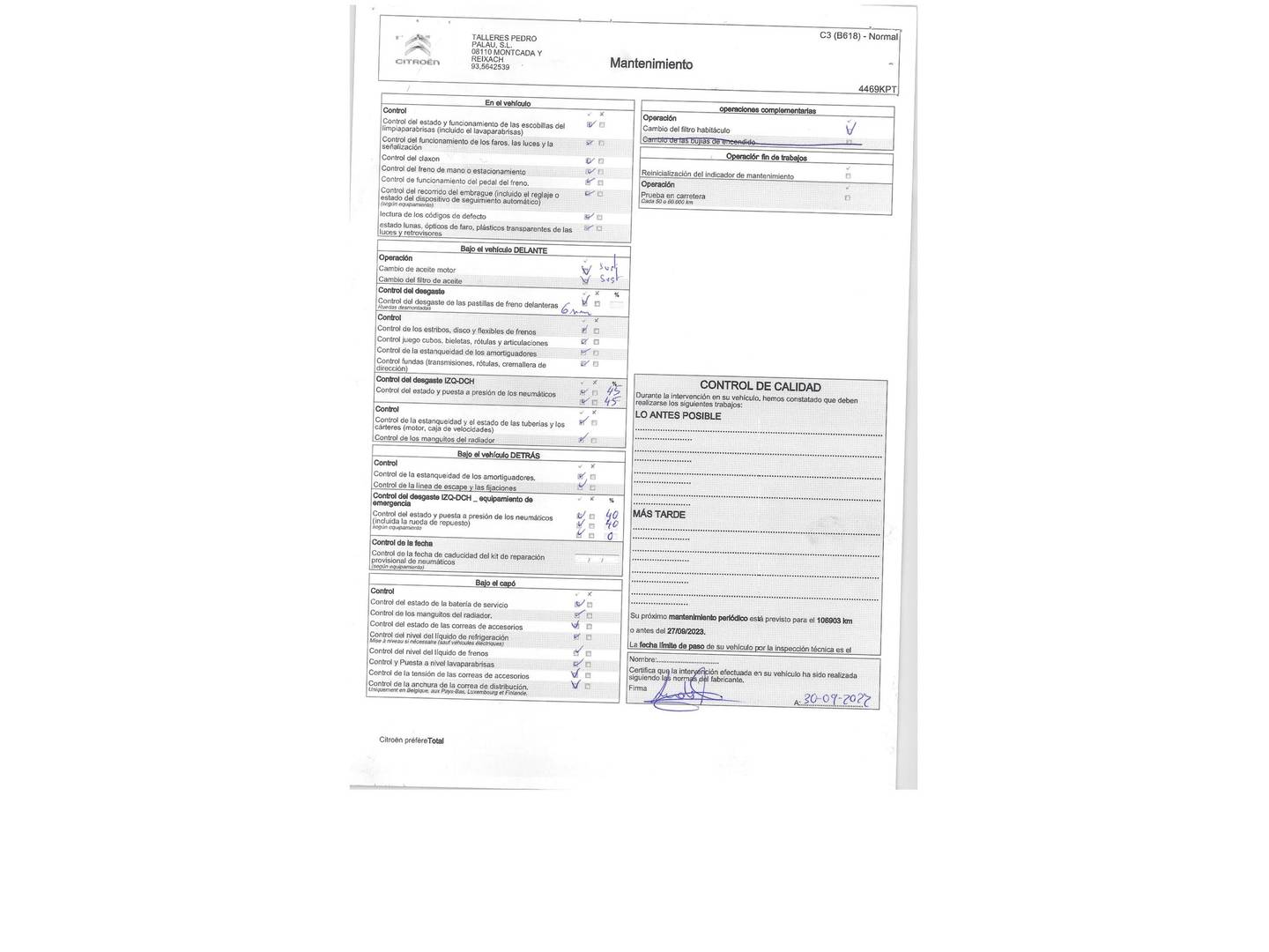 Foto del mantenimiento del Citroën C3 Citroën C3 PureTech 82 Feel (83 CV)