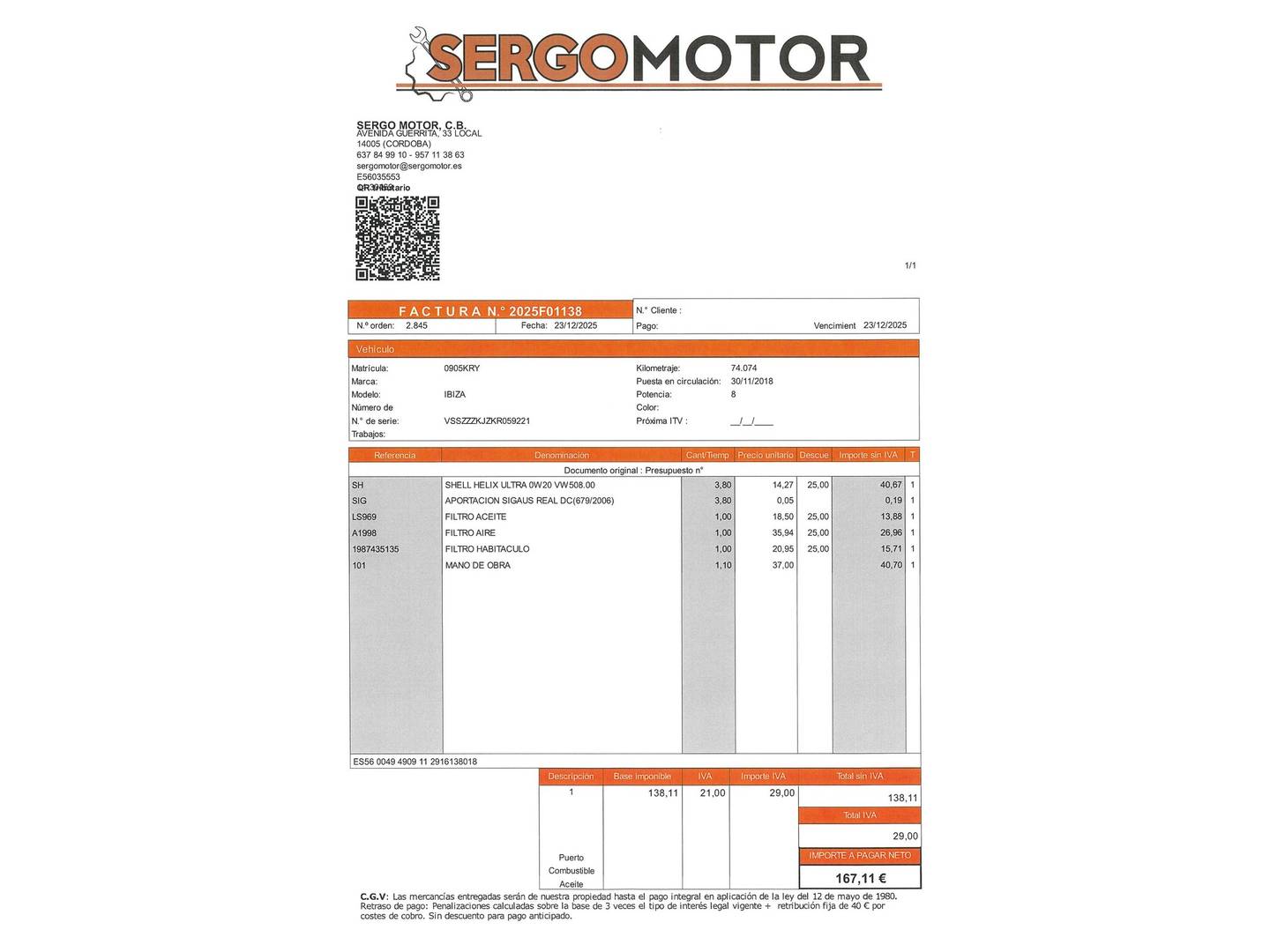 Foto del mantenimiento del Seat Ibiza Seat Ibiza 1.0 MPI Reference Plus (80 CV)